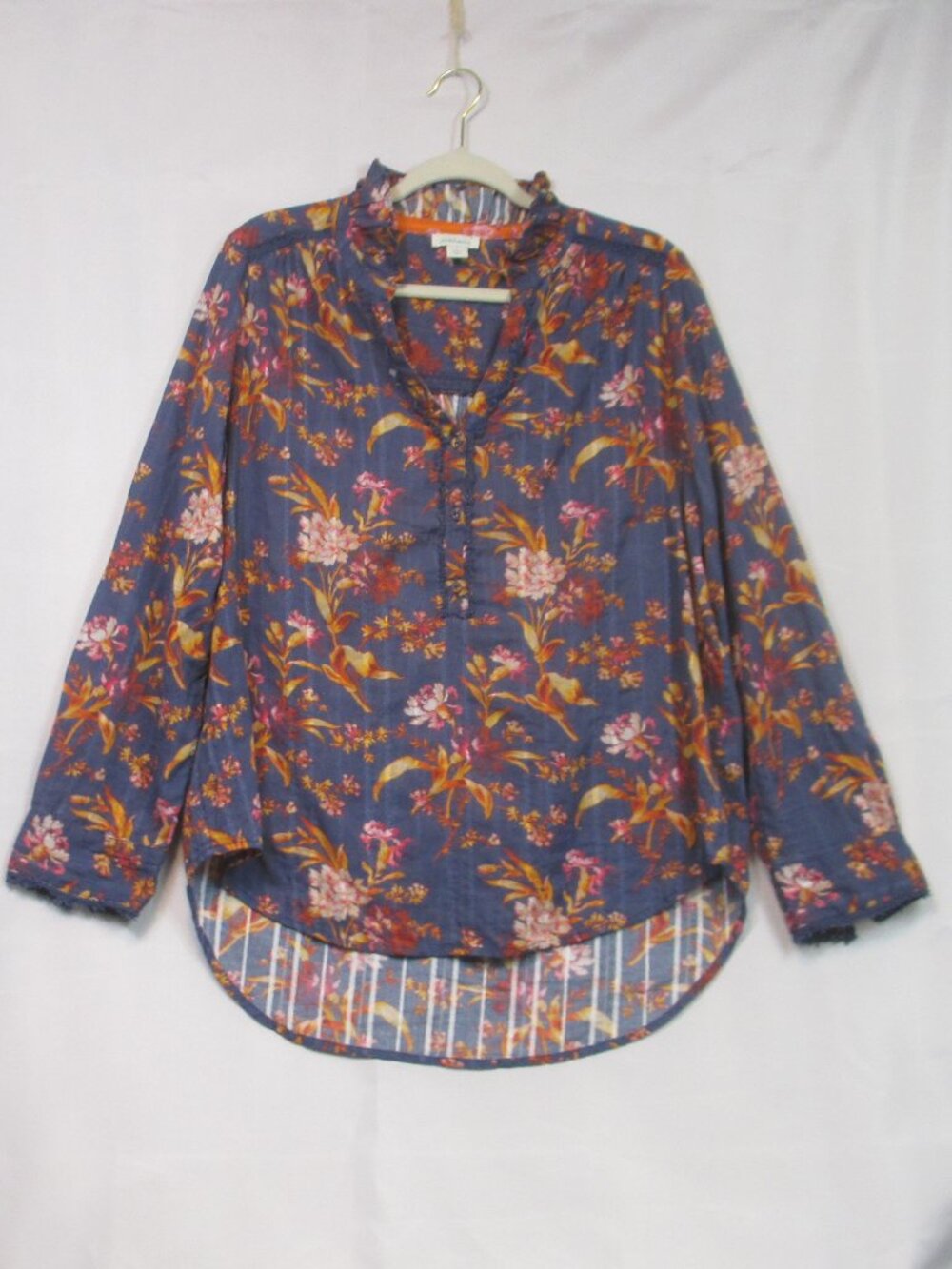 Sundance Size Large Dark Romantic Floral Ruffle Peasant V Neck Blouse Cotton